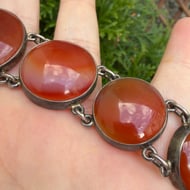 Antique Scottish Silver Agate Bracelet Large Graduated Oval Stones - 6