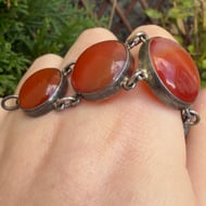 Antique Scottish Silver Agate Bracelet Large Graduated Oval Stones - 8