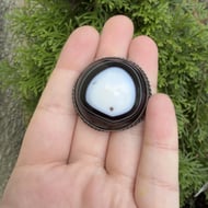Antique Silver Bullseye Agate Brooch Round Cabochon