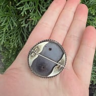 Antique Silver Bullseye Agate Brooch Round Cabochon  - 3