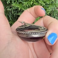 Antique Silver Bullseye Agate Brooch Round Cabochon  - 5