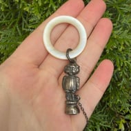 Antique Sterling Silver Baby Rattle Teether Chester Mother of Pearl 1920 - 5
