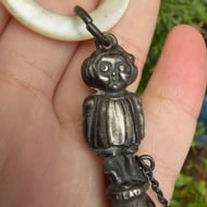 Antique Sterling Silver Baby Rattle Teether Chester Mother of Pearl 1920 - 7