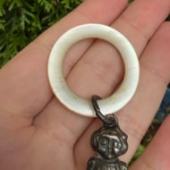 Antique Sterling Silver Baby Rattle Teether Chester Mother of Pearl 1920 - 8