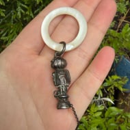 Antique Sterling Silver Baby Rattle Teether Chester Mother of Pearl 1920 - 4