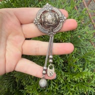 Antique Silver Plate Brooch Padlock Round Large Pin