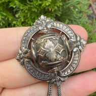 Antique Silver Plate Brooch Padlock Round Large Pin - 2