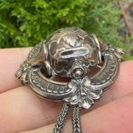 Antique Silver Plate Brooch Padlock Round Large Pin - 3