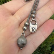 Antique Silver Plate Brooch Padlock Round Large Pin - 4