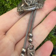 Antique Silver Plate Brooch Padlock Round Large Pin - 5