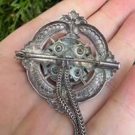 Antique Silver Plate Brooch Padlock Round Large Pin - 6