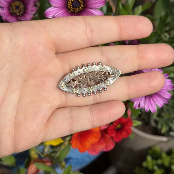 Antique Victorian 1898 Sterling Silver Rose Gold Ivy Leaf Brooch Hallmarked
