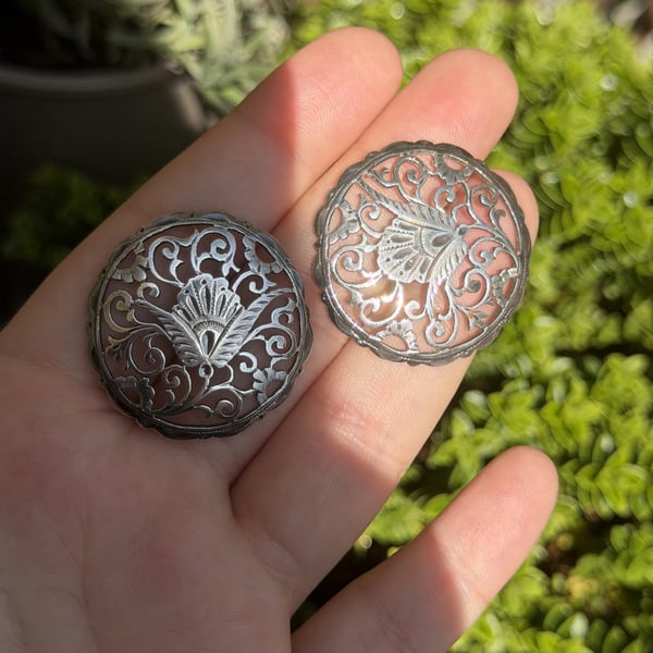 Antique Sterling Silver Hallmarked Buttons Pair Openwork Floral Victorian - 2
