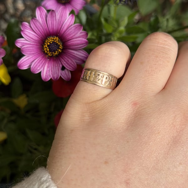 Antique Victorian 9ct Rose Gold Mizpah Ring 1890 Band Sweetheart Love Token - 2