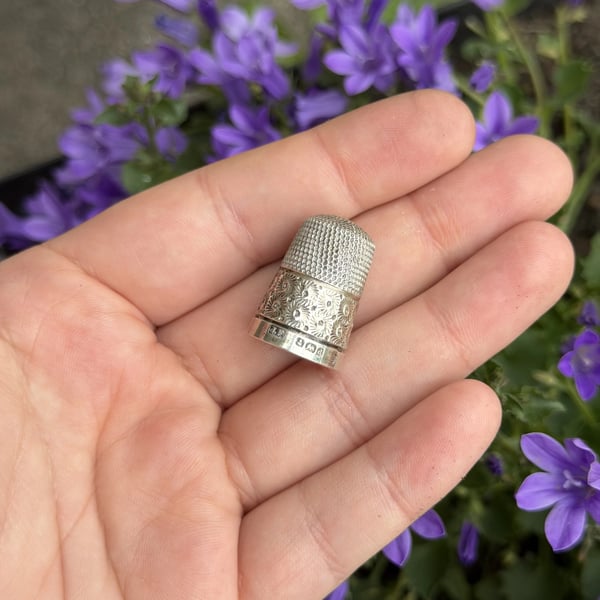 Antique Edwardian Sterling Silver Thimble 1903 Hallmarked James Fenton Floral