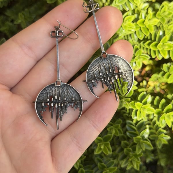 Vintage Sterling Silver 925 Brutalist Drop Earrings Modernist Long Dangle Studio
