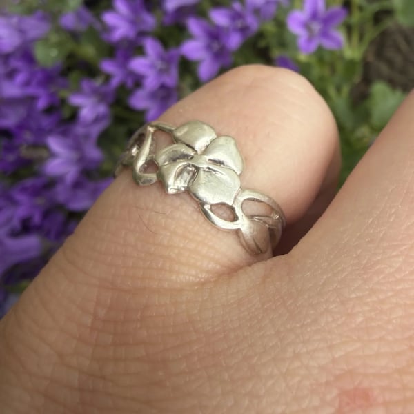 Vintage Sterling Silver Iris Flower Ring Floral Band Botanical Nature - 2