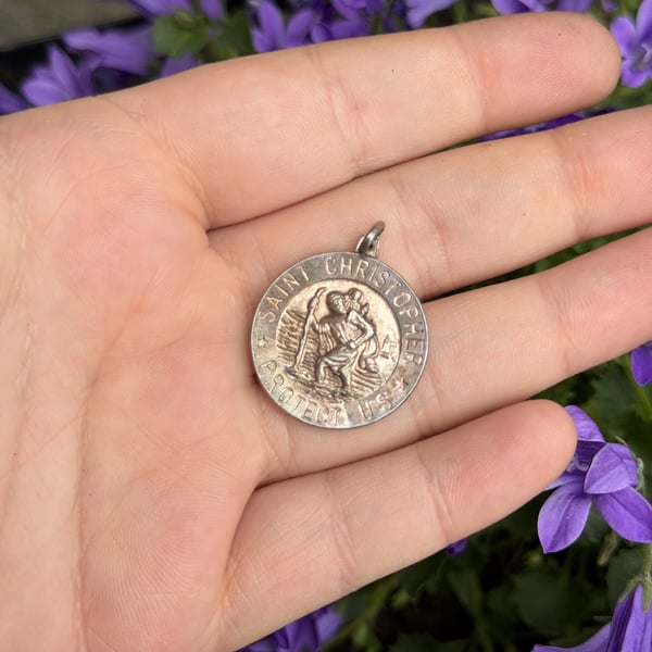 Vintage Sterling Silver Saint Christopher Pendant 925 Religious Travellers Charm