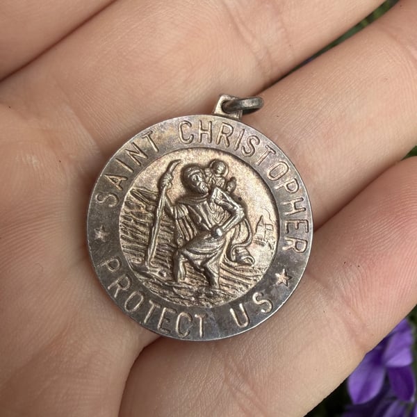 Vintage Sterling Silver Saint Christopher Pendant 925 Religious Travellers Charm - 2