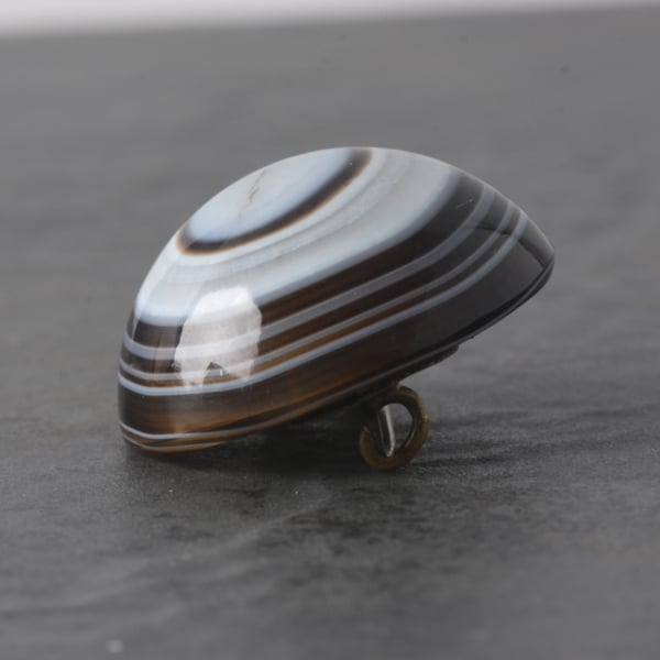 Antique Banded Agate Brooch Victorian Bullseye Eye Cabochon Brown Stone - 2