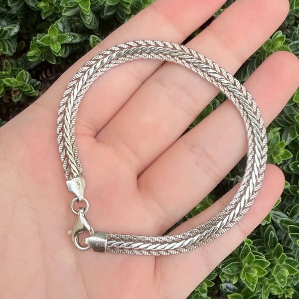 Vintage Italian Sterling Silver 925 Woven Braided Bracelet Wheat Plaited Chain - 2