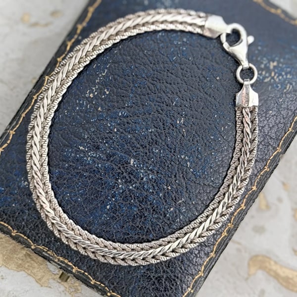 Vintage Italian Sterling Silver 925 Woven Braided Bracelet Wheat Plaited Chain