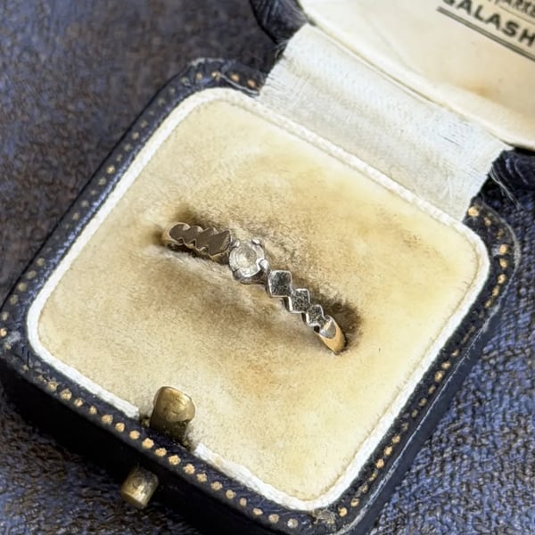 Vintage Silver Ring Clear Stone Zigzag Heart Band Stacking Gold Plated