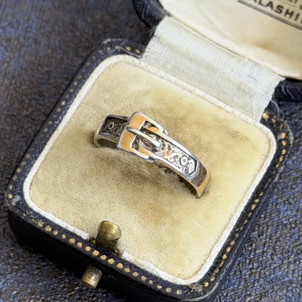 Vintage Silver Buckle Ring Engraved Band Sentimental Love Token Gold Plated