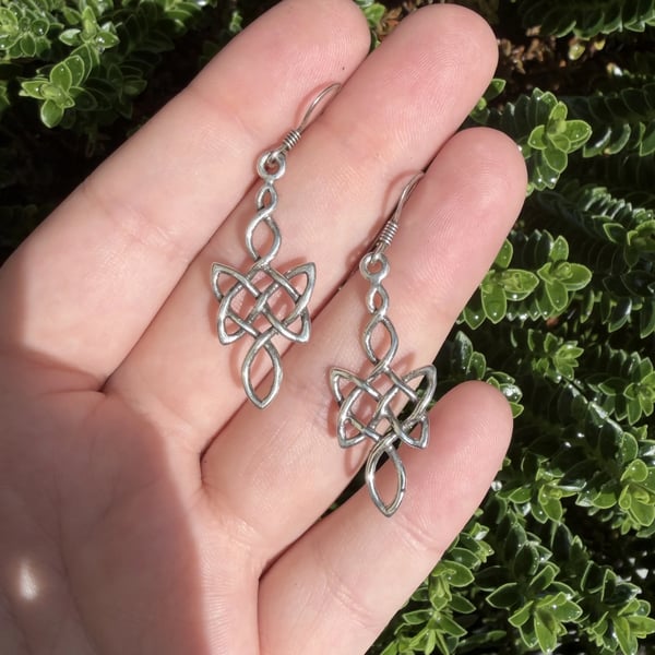 Vintage Sterling Silver Celtic Knot Drop Earrings - 2