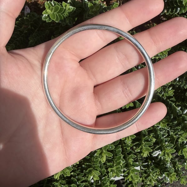 Vintage Sterling Silver Bangle Plain Round Solid Slip On Stacking Minimalist - 2