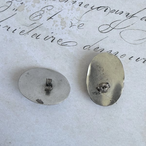 Silver Plated Red Stone Earrings Oval Shadowbox Southwestern Boho  - 2