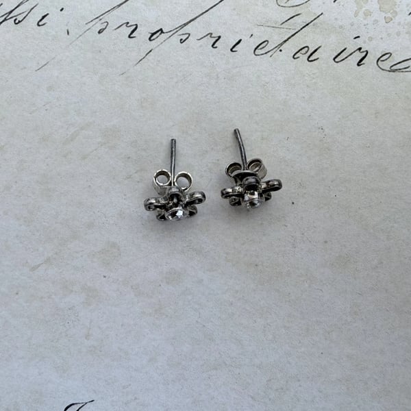 White CZ Flower Stud Earrings Silver Daisy Open Wire Studs Clear Small Floral - 2