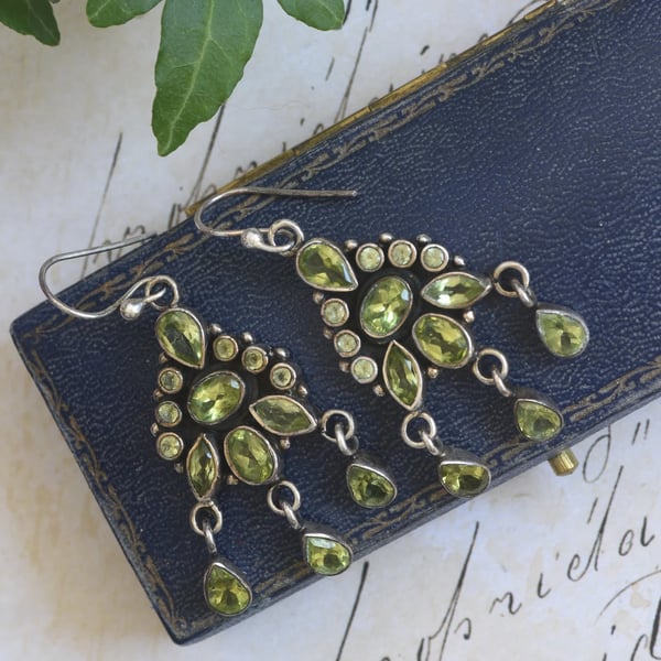 Sterling Silver Peridot Chandelier Earrings Green Drop Statement Dangly