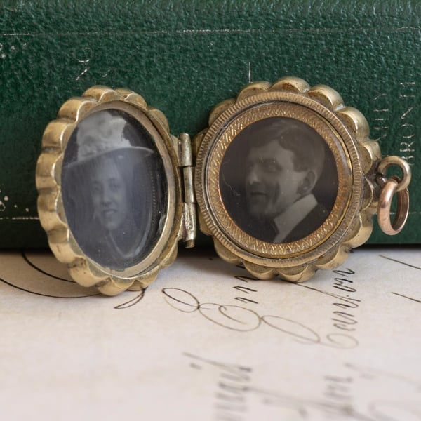 Antique Edwardian Rolled Gold Locket Round Engraved Fan Floral Photo Pendant Charm - 2