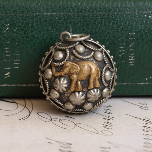 Vintage Silver Plated Elephant Camel Orb Pendant Boho Ropework Sphere Charm