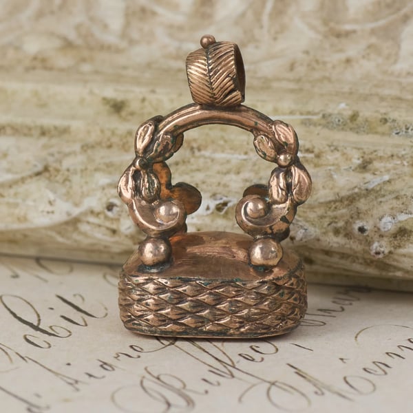 Antique Rose Cased Gold Fob Smokey Quartz Seal Watch Chain Pendant Charm
