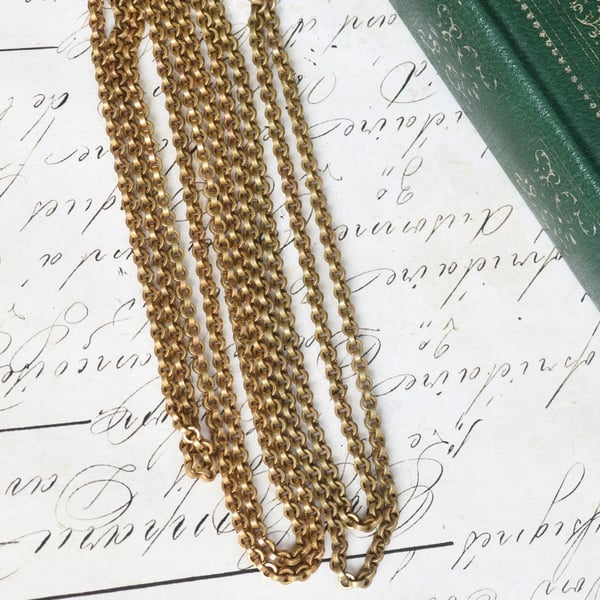 Antique Gilt Long Guard Chain Muff Chain Dog Clip Belcher Link Necklace - 2
