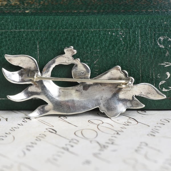 Vintage Sterling Silver Bird Brooch Turquoise Repousse Figural Pin - 2