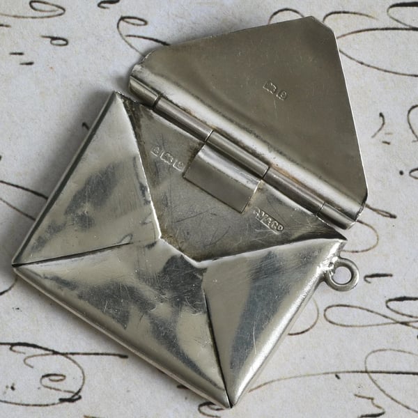 Antique Stamp Case Holder Envelope Pendant Fob Novelty Chatelaine Hinged Vesta Charm - 2
