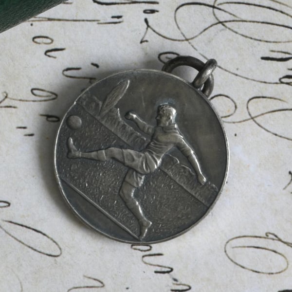 Vintage Silver Football Medal Fob Pendant Soccer Player Sports Prize Charm
