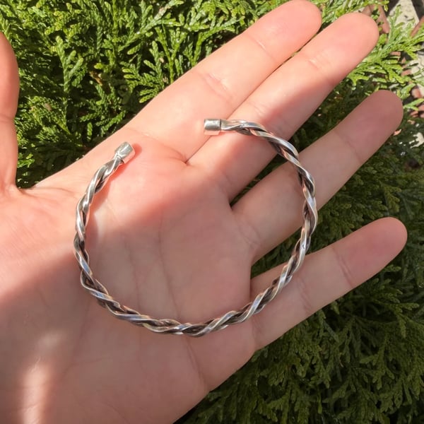Sterling Silver Braided Cuff Bracelet Woven Plaited Open Bangle Torque - 2