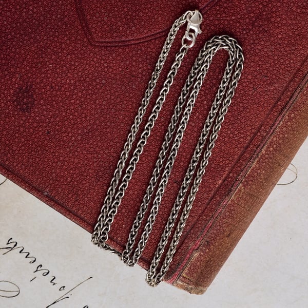 Vintage Sterling Silver Spiga Wheat Chain Necklace Woven 22"