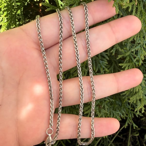 Vintage Sterling Silver Spiga Wheat Chain Necklace Woven 22" - 2