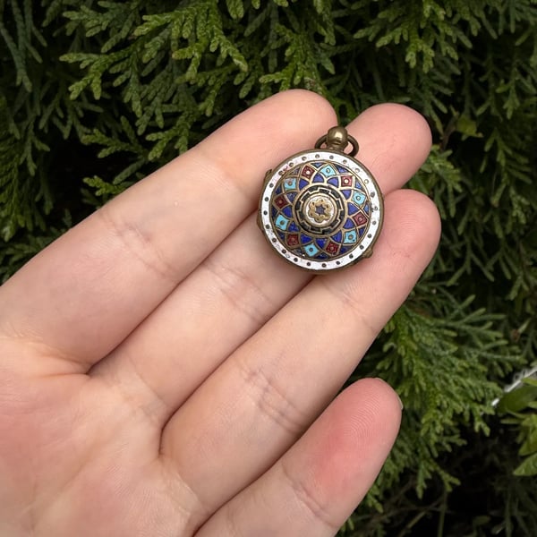 Antique Gilt Brass Champleve Enamel Locket Sultan Mahmud Khan Islamic - 2