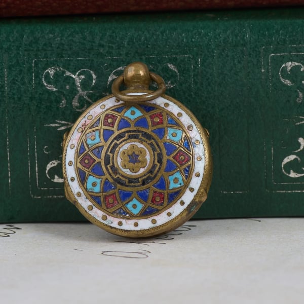 Antique Gilt Brass Champleve Enamel Locket Sultan Mahmud Khan Islamic