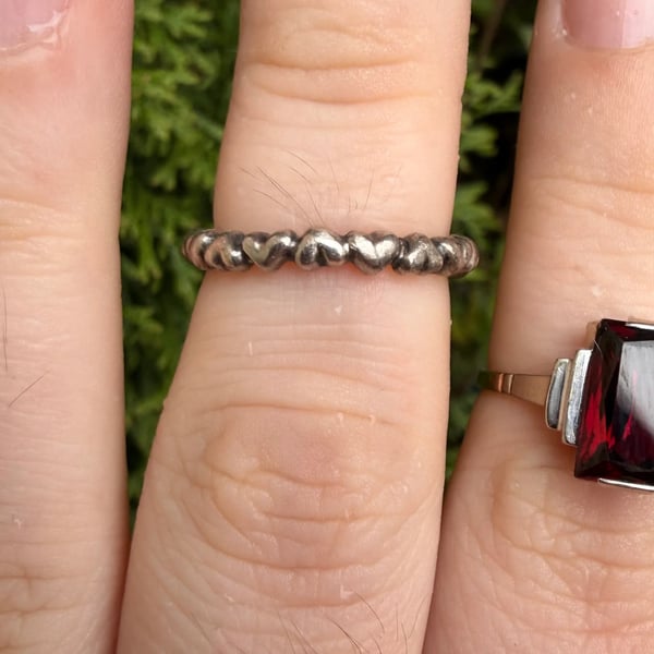 Vintage Pandora Sterling Silver Heart Ring Band Linked Hearts Stacking 925 - 2