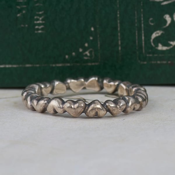 Vintage Pandora Sterling Silver Heart Ring Band Linked Hearts Stacking 925