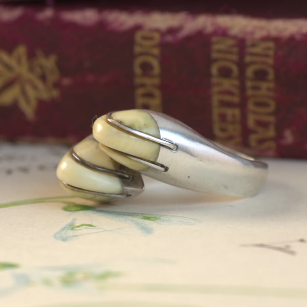 Vintage Sterling Silver Modernist Bone Ring Domed
