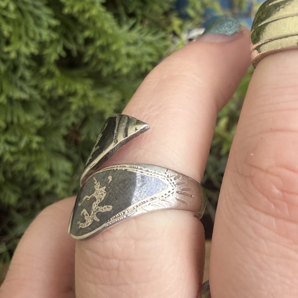 Vintage Niello Siam Enamel Sterling Silver Wrap Band Ring - 2