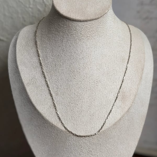 Vintage Sterling Silver Rectangle Link Chain Necklace 19" - 2
